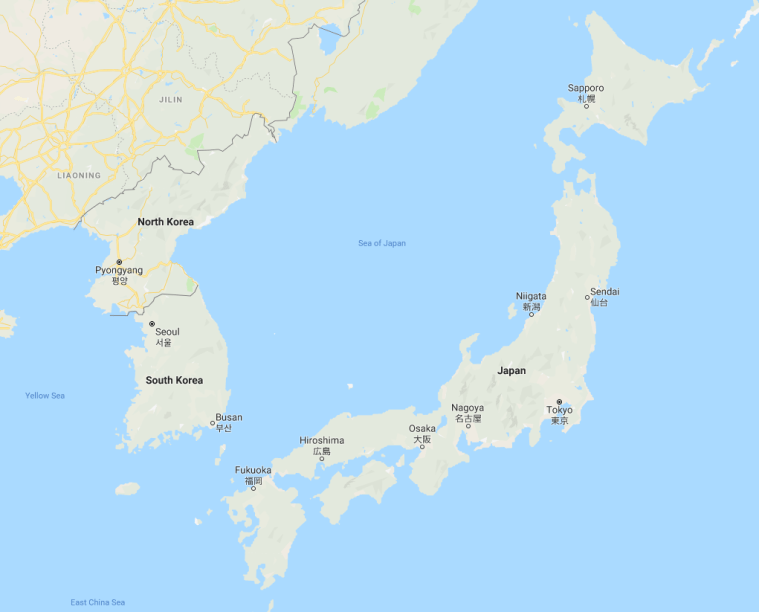 Map of Japan and Korea